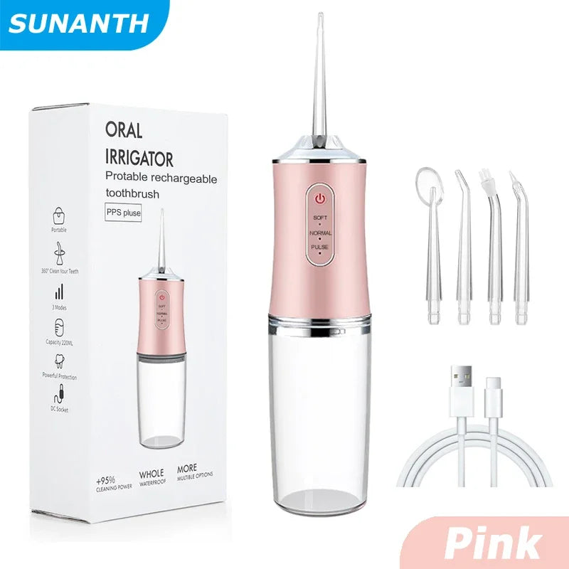 USB Portable Oral Irrigator Water Flosser Dental Water Jet Tools Pick Cleaning Teeth 200ML 4 Nozzles Mouth Oral Cleaning Agents