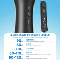Portable Dental Water Flosser – 350ml Tank, 5 Modes, USB Rechargeable Oral Irrigator with 4 Replacement Tips (Black)