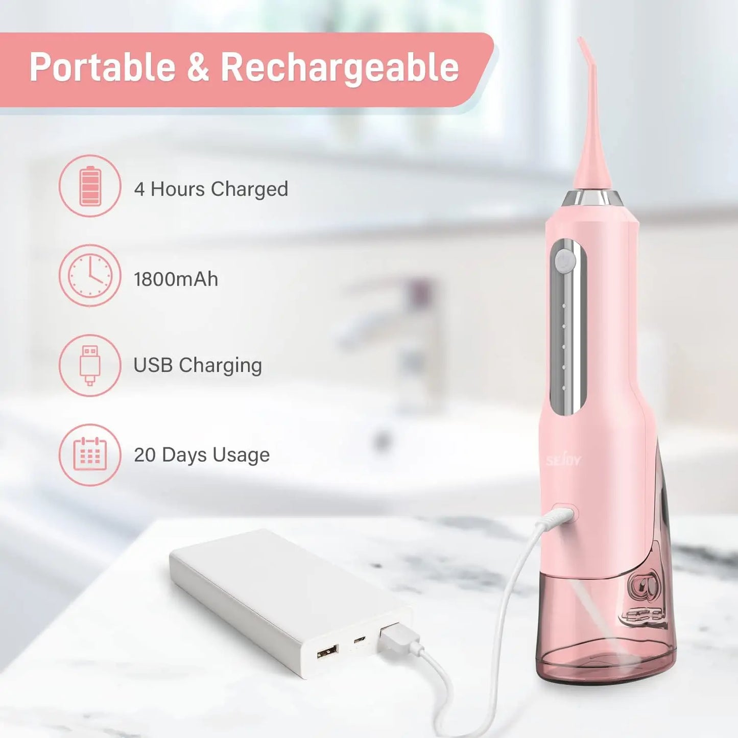 Sejoy Cordless Electric Water Flossers for Teeth Water Dental Flosser Portable Oral Irrigator Rechargeable