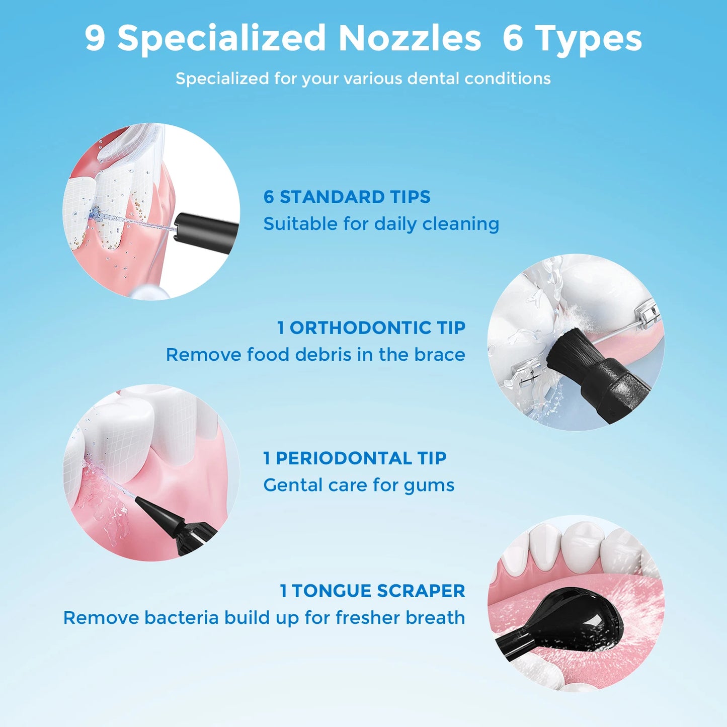 Portable Dental Water Flosser – 350ml Tank, 5 Modes, USB Rechargeable Oral Irrigator with 4 Replacement Tips (Black)