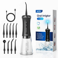 Portable Dental Water Flosser – 350ml Tank, 5 Modes, USB Rechargeable Oral Irrigator with 4 Replacement Tips (Black)