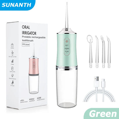 USB Portable Oral Irrigator Water Flosser Dental Water Jet Tools Pick Cleaning Teeth 200ML 4 Nozzles Mouth Oral Cleaning Agents