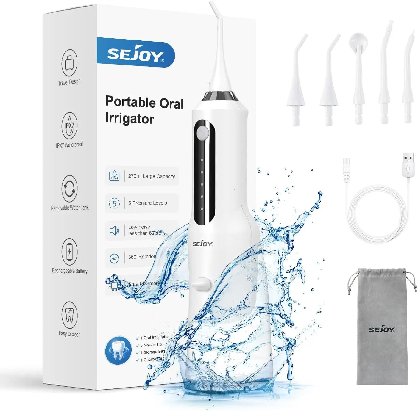 Sejoy Cordless Electric Water Flossers for Teeth Water Dental Flosser Portable Oral Irrigator Rechargeable